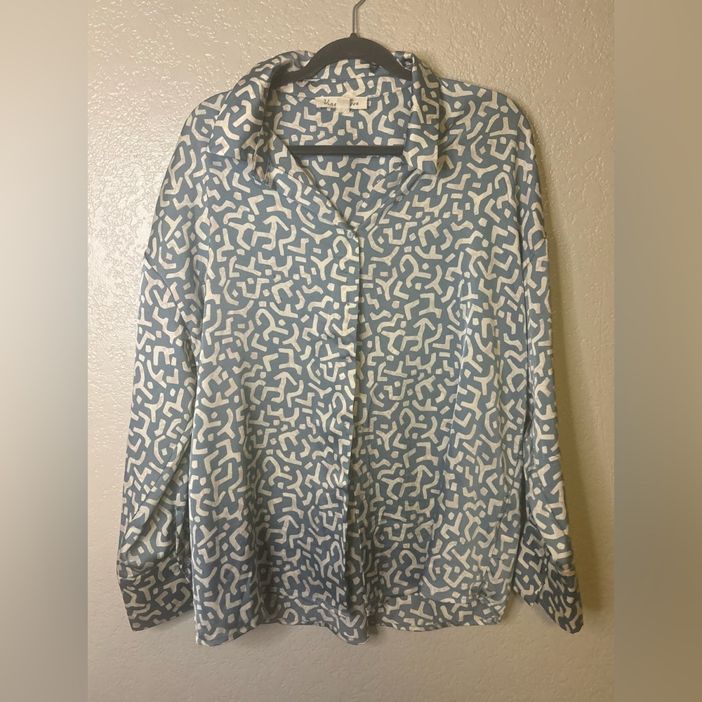 Blue and Cream Abstract Top